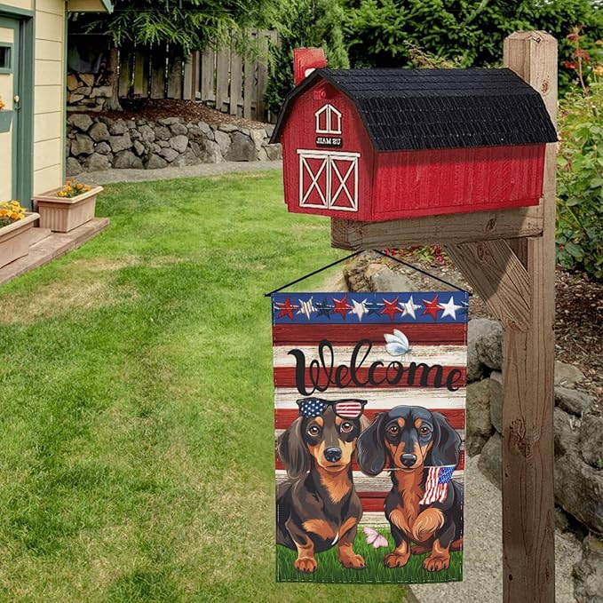 Dachshund Independence Day Patriotic American Dog Garden Flag Welcome Party Outdoor Outside Decorations Picks Home House Garden Yard Decor 12x18 Inch
