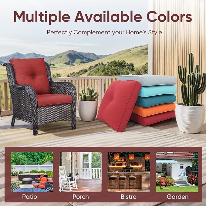 Patio Chair Cushions 6 Packs - Outside High Back Thick Water-Resistant Cushion 22x24 with Zipper Cover for Outdoor Glider Rocking Chairs Loveseat 3-Seater Couch Sofa – Red/Buckle