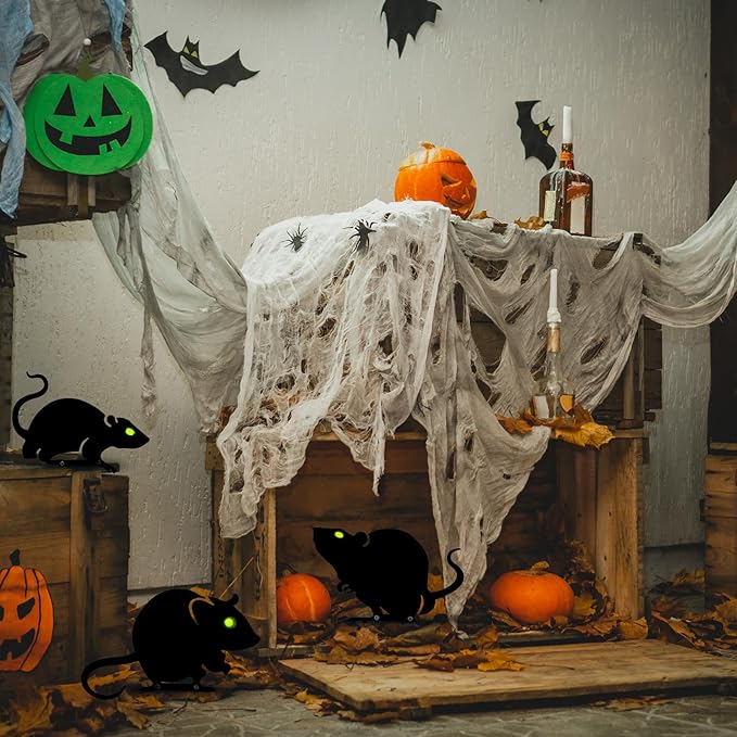 WILLBOND 3 Pack Halloween Metal Black Mouses with Reflective Eyes Halloween Yard Lawn Stakes Garden Scare Animal Silhouette Statues Stakes for Home Yard Outdoor Decorations