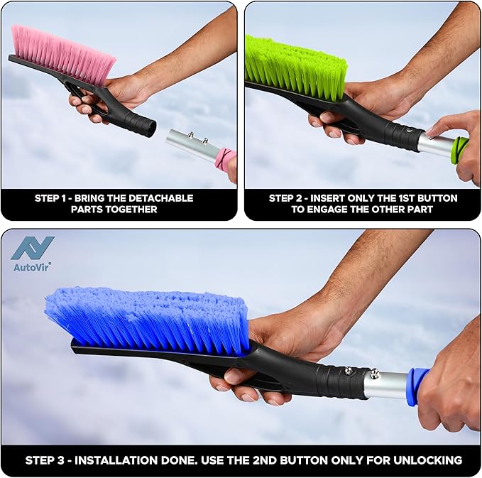 27" Snow Brush and Ice Scrapers for Car Windshield (3 Pack), Window Scraper with Ergonomic Foam Grip, Snow Removal for Car, Must Have Winter Car Accessories (Green, Blue & Pink)