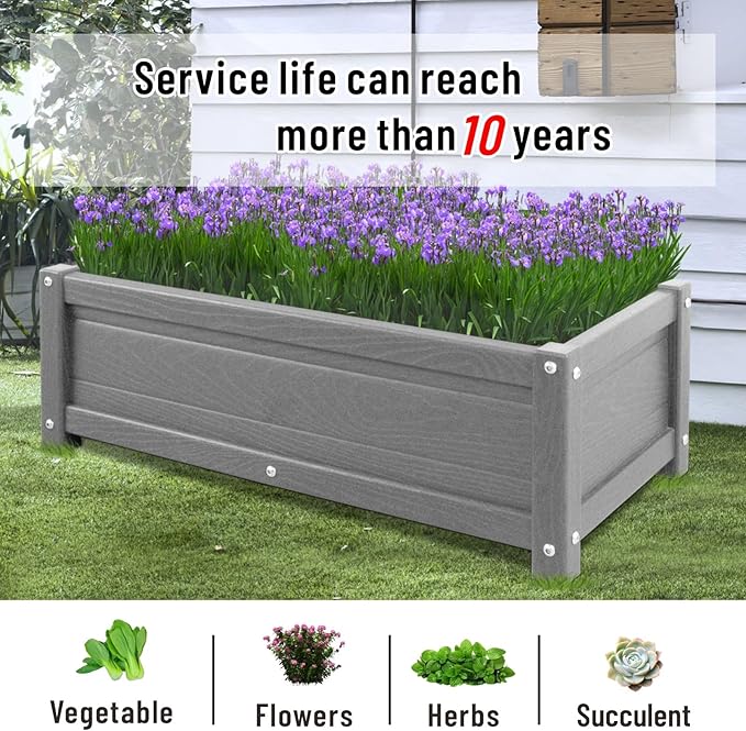 HDPE Raised Planter Box Outdoor,Rot-Resistant and Non-Cracking,Raised Beds for Gardening 29.5 * 14.4 * 9.8 in for Yard,Lawn,Outdoor Planter Boxes Rectangle with Drainage Holes Gray