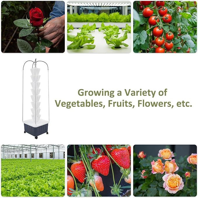 Hydroponic Growing System, 40-Hole Smart Hydroponic Tower w/LED Grow Lights, Indoor Hydroponic Garden Herb Grow Kit for Short Tomato,Pepper,Cucumber, Can Plant 40 Seeds, White