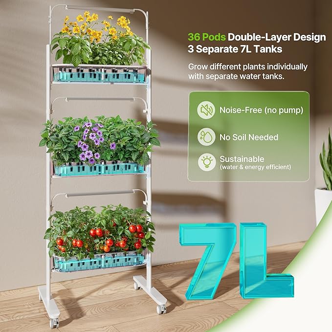 SUNCOZE 3-Tier Hydroponics Growing System Kit with 36 Pods – Full Spectrum Grow Lights, Hydroponic System Equipped with Smart Controller, Indoor Herb Garden Kit for Vegetables, Herbs, Fruits&Flowers