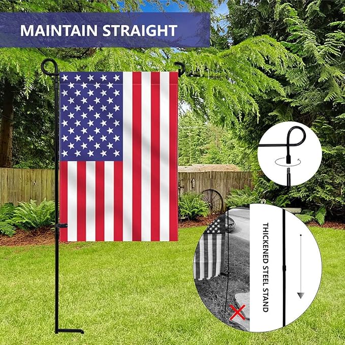 YEAHOME Garden Flag Holder Stand, Premium Yard Flag Holder Weather-Proof Metal Powder-Coated Flagpole with Clip and Stopper for Christmas Garden Flag, Outdoor Garden Decor Decoration