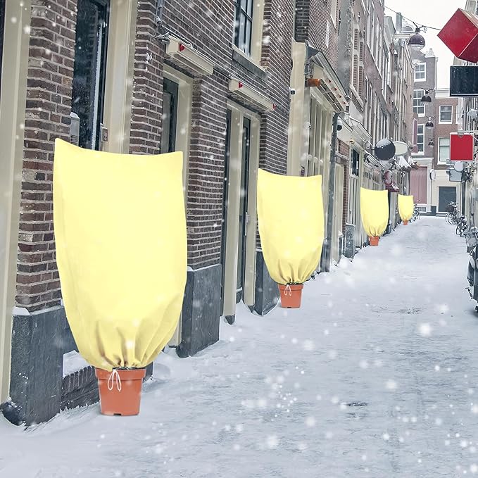 3 Pack Winter Plant Covers Freeze Protection, 23.6" x 31.4" Frost Covers for Outdoor Plants with Drawstring, Tree Covers for Winter Plant Frost Protection Covers, Shrubs Trees Jacket Covers