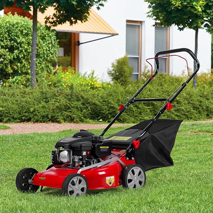 3 in 1 Gas Lawn Mower Self Propelled,131 OHV Engine with Air Cooling, 20" Steel Deck, 8-Level Height Adjustment, 50L Grass Tank, Foldable Design Red