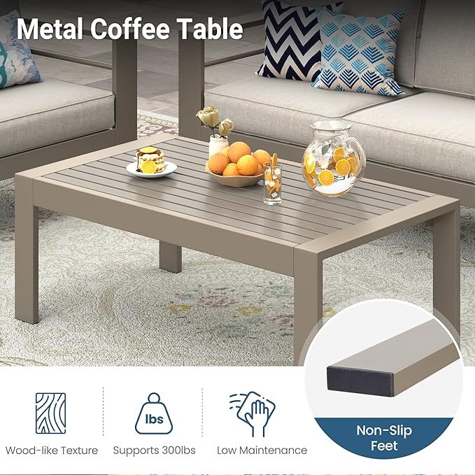 Wisteria Lane 4-Piece Outdoor Patio Furniture Set, Outdoor Sectional Furniture with Upgraded Cushions, Outdoor Conversation Seating Set for Balcony, Garden, Deck, Backyard, Khaki