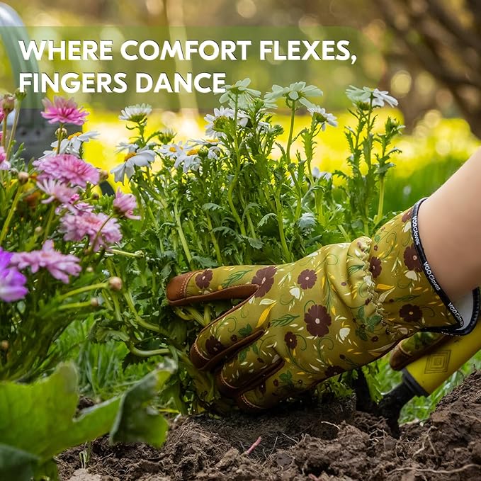 Vgo... Women Gardening Gloves Premium Goat Leather Work Gloves Thornproof for Pruning,Outdoor Activities(GA7476)