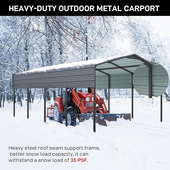 Outvita Heavy Duty Outdoor Carport Canopy, 12x20FT Metal Carport Kit with Galvanized Steel Roof, Garage Shelter for Cars, Boats, Pickup Trucks, Events, Party