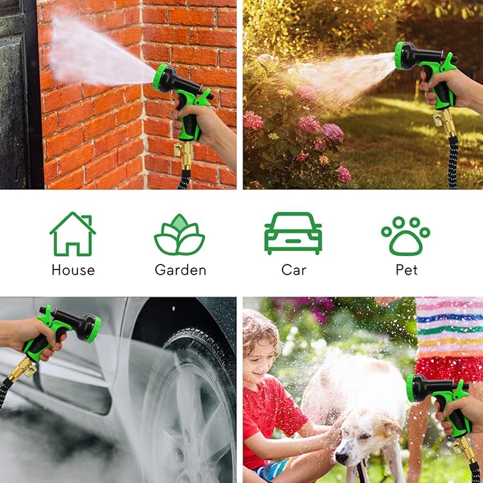 100 ft Expandable Garden Hose, 2025 New No Kink Flexible Water Hose 100ft, 10 Pattern Spray Nozzle, Leakproof Solid Brass Fittings, Reinforced Durable Latex Core, Ultra Lightweight & No Tangle