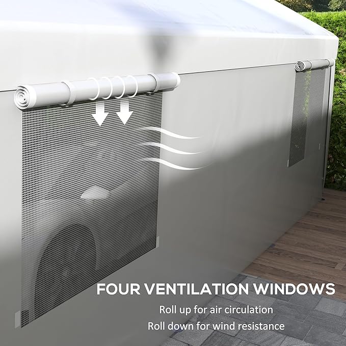 Outsunny Carport 10' x 20' Portable Garage, Heavy Duty Car Port Canopy with 2 Roll-up Doors & 4 Ventilated Windows for Car, Truck, Boat, Garden Tools, White