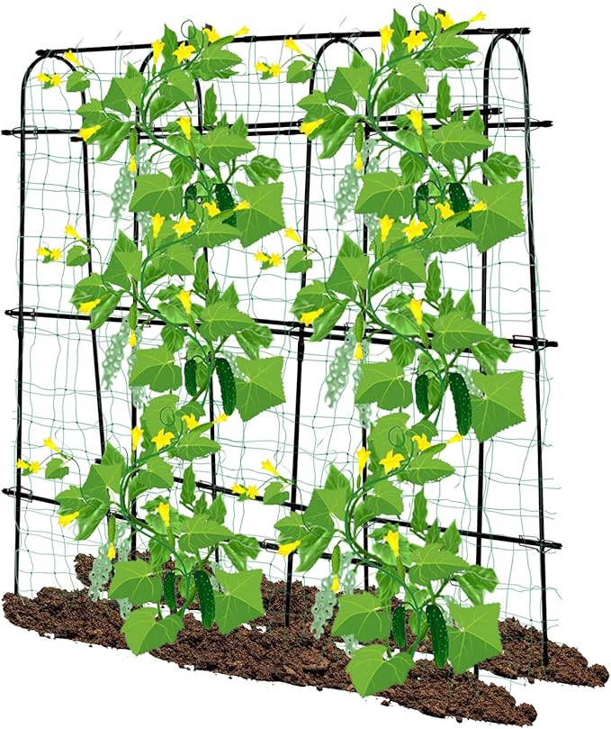 Cucumber Trellis for Raised Beds 70.8" L x 11.8" W x 70.8" H, Garden Trellis for Climbing Plants Outdoor, Black U-Shaped Large Metal+PE Coated Grow Support for Vines, Vegetables