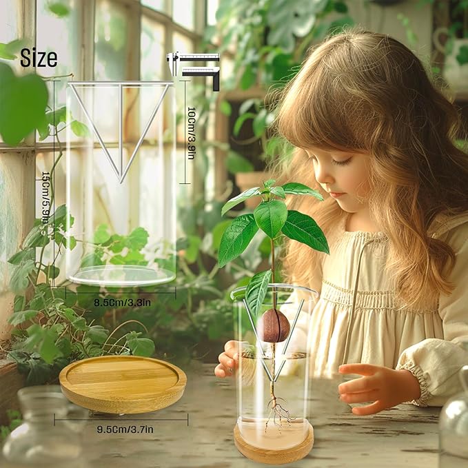 Avocado Seed Starter Vase - Avocado Tree Growing Kit with Base and Sticker, Glass Avocado Pit Sprouting Plant Pot Gift for Women, Gardening Lovers Home Office Table Decoration, Indoor No Seed