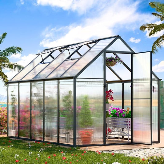 Greenhouse, 10.3x6.2 FT Upgraded Hybrid Polycarbonate Greenhouses for Outdoors w/2 Vent Windows & Swing Door Walk-in Greenhouses Aluminum Green House for Garden Backyard, Easy to Install