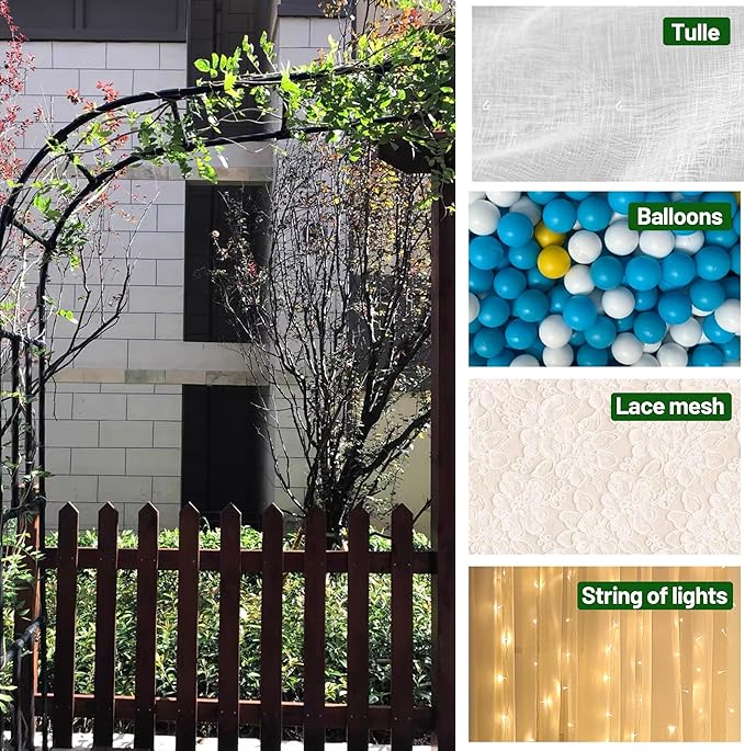 Twira Half Side Garden Arch Trellis, 7.9FT Metal Garden Arbor Trellis for Climbing Plants Outdoor, Black Half Arch Wedding, Garden Archway Arbors and Trellises Decoration for Lawn, Patio, Backyard