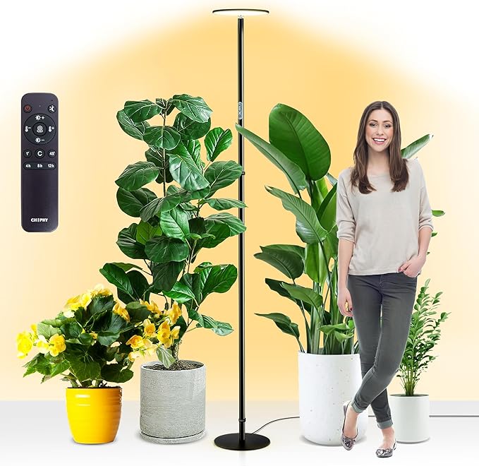 chiphy Grow Lights, Full Spectrum LED Plant Light for Indoor Plants, 4/8/12H Timer, 40W Grow Lamp, 10 Level Dimmable Brightness, 69" Heights Adjustable, Remote Control, Ideal for Large Tall Plants