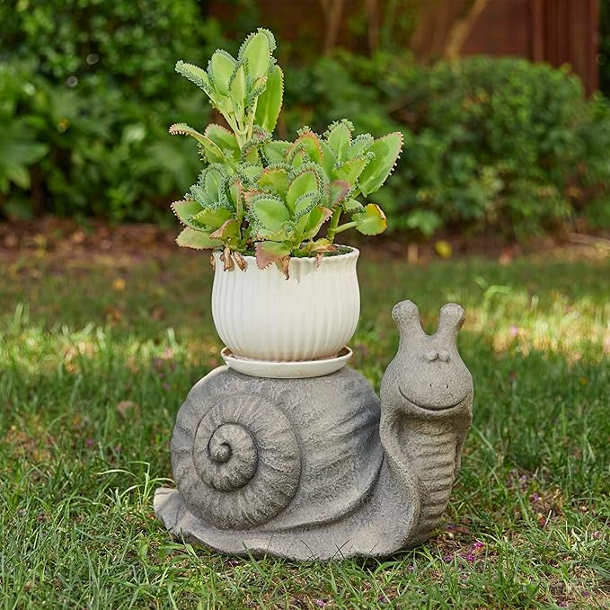 Glitzhome MGO Snail Garden Statue or Planter Stand Indoor and Outdoor Decoration, 16.25" L