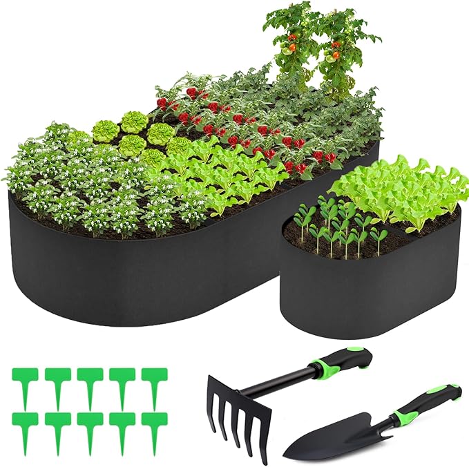 2 Pack Fabric Raised Garden Bed 6FTx3FTx1FT Plant Grow Bags Large Oval Garden Grow Bags Breathable Fabric Garden Bed Gardening Planting Container for Vegetables Potatoes Flowers Tomato,4 Grids+2 Grids