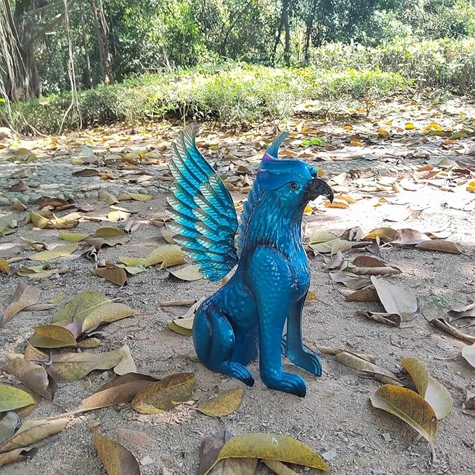Decorative Metal Griffin Sculpture- Mythical Galen Griffin Statue, Animal Yard Art, Outdoor Decorative Figurine