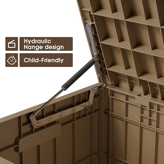Greesum 82 Gallon Resin Deck Box All Weather Large Outdoor Storage for Patio Furniture, Toys, Garden Tools, Lockable, Brown
