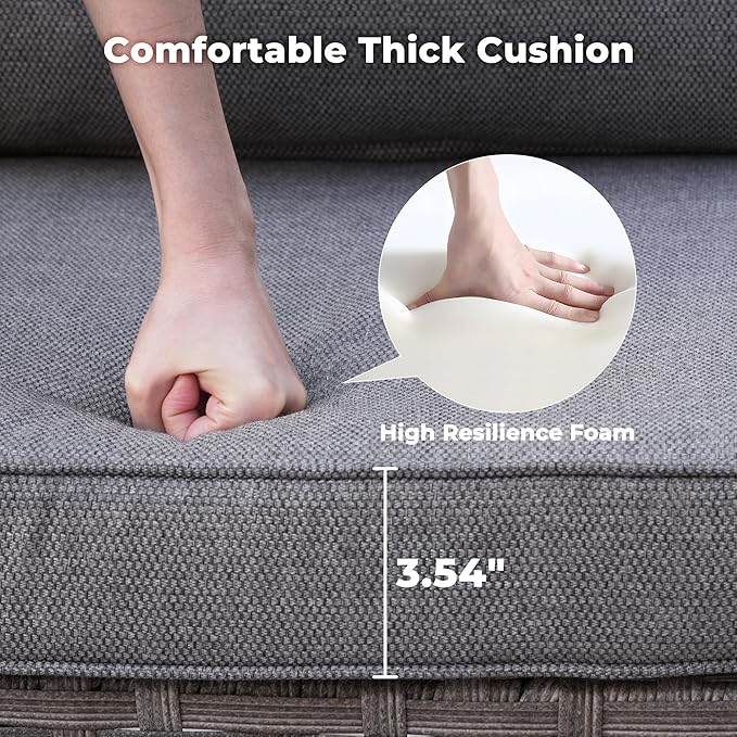 ovios 6 Pieces Patio Furniture Set, Outdoor Wicker Sectional Sofa with Glass Table Comfy Cushions, Modern Modular Deep Seat Couch Rattan Conversation Set, Dark Grey