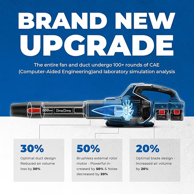 Dong Cheng 650 CFM Brushless Cordless Leaf Blower, 40V Battery Powered Blower with 2 * 4.0Ah Batteries & Charger, High-Efficiency Blower for Sidewalks, Driveways, Town Care, Blowing Leaves and Snow
