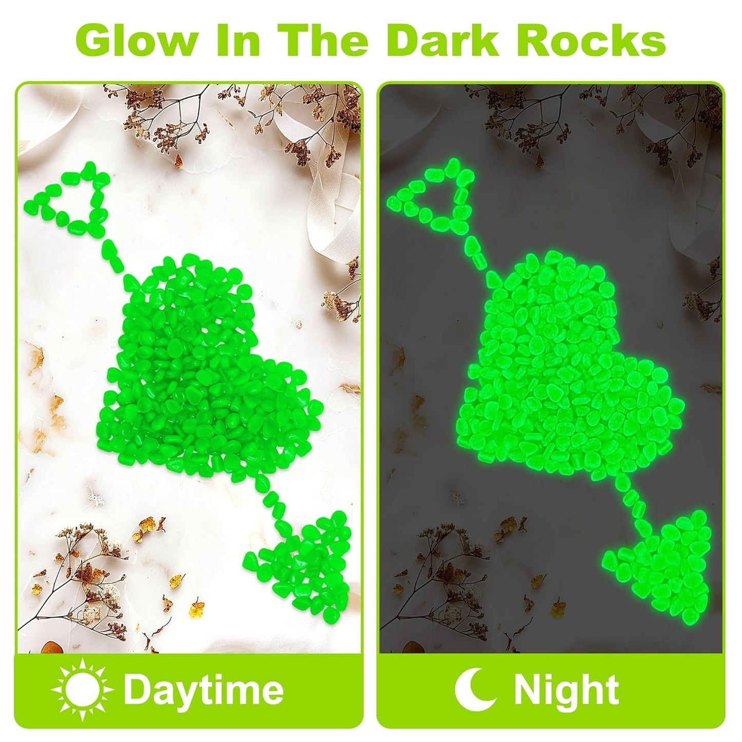 500pc Glow in The Dark Outdoor Rocks Glow in The Dark Fish Rocks Glowing Rocks for Garden Luminous Stones for Aquarium Glowing Stones for Driveway Walkway Patio Lawn Yard,Green