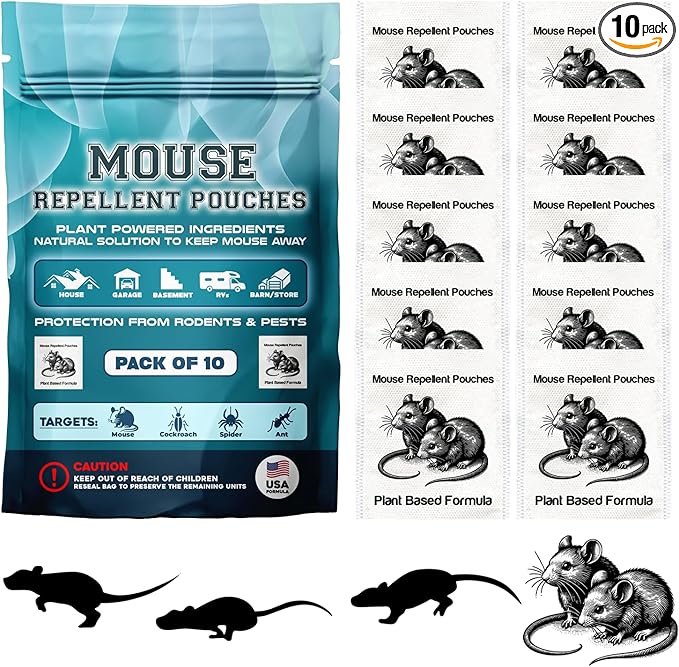 Extra Strong 10Pack Natural Mouse Repellent Pouches Botanical Mice Repellent Pouches Rodent-Repelling Pouches for Indoor and Outdoor Pest Control Pouches for Home Attic Office Shed Barn Storage/RV