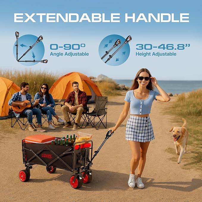 Electric Foldable Collapsible Wagon Cart Power 100W - Heavy Duty Wagons with All Terrain Wheels - with Folding Table - Beach Canvas Utility Carts, Portable for Outdoor Camping Shopping Fishing Sports