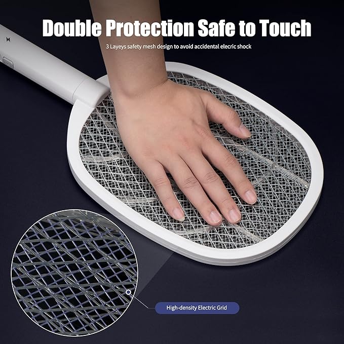 Lulu Home 2-in-1 Electric Bug Zapper Racket, 3000V High Voltage LED Lighted Handheld Mosquito Swatter with 3 Layer Safety Mesh, USB Charging Portable Fly Killer Racquet for Indoor Outdoor Use