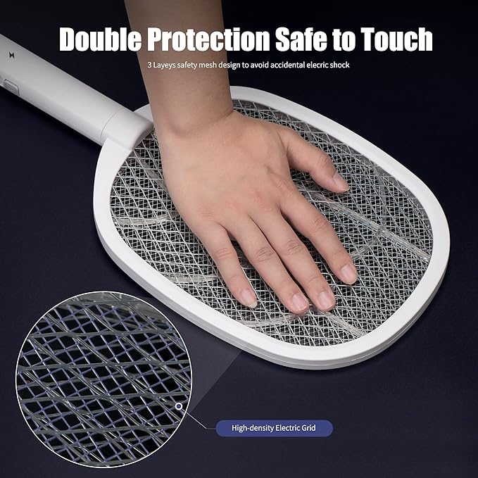 Lulu Home 2-in-1 Electric Bug Zapper Racket, 2 Pack 3000V High Voltage LED Lighted Handheld Mosquito Swatter with 3 Layer Safety Mesh, USB Charging Portable Fly Killer Racquet