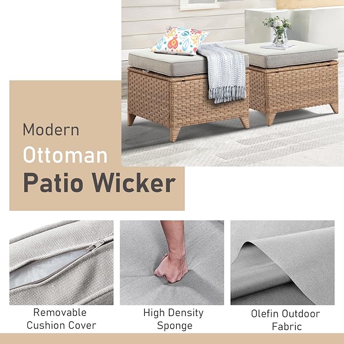 Wicker Outdoor Conversation Set-6 Pieces Outdoor Wicker High Back Couch with Swivel Rocker Chairs Patio Furniture for Deck Poolside Backyard-Yellow/Beige