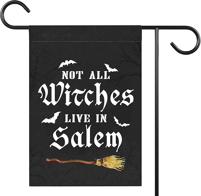 Not All Witches Live In Salem Broom Halloween Garden Flag for Outside, 12x18 Inch Double Sided Halloween Yard Flag, Farmhouse Small Yard Flags for Outdoor Decorations, Holiday Decor Gifts-A13