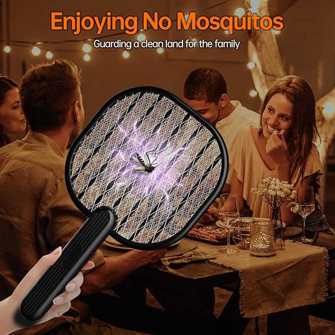Electric Fly Swatter Bug Zapper Racket, 3500V Mosquito Killer with USB Rechargeable Flies Killer Pest Control Mosquito Zapper and Insect Catcher Racket for Indoor Home Backyard Patio Outdoor Camping