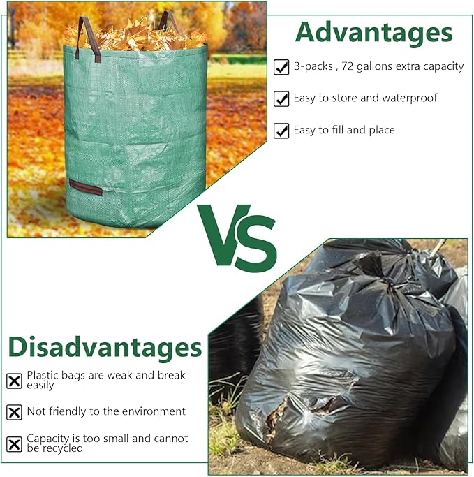 3 Pack 72 Gallon Reusable Yard Waste Bags Heavy Duty Lawn and Leaf Bags Yard Waste Container Garden Grass Bags
