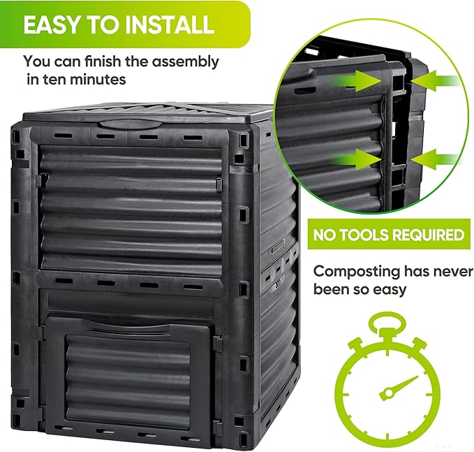 Large Garden Compost Bin, 80 Gallon (300L) Outdoor Composter Tumbler from BPA-Free Material for Fast Creation of Fertile Soil, Lightweight, Easy Assembly and Kitchen Waste Composting