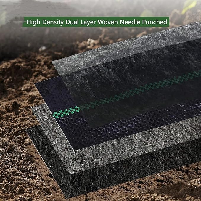 Double Layer 5.8oz Woven Weed Barrier Fabric，Commercial-Grade Double Layer UV-Resistant Landscape Ground Cover for Gardening Beds,Landscape Matting for Gardening Beds, Nurseries, Vineyards & Agricult