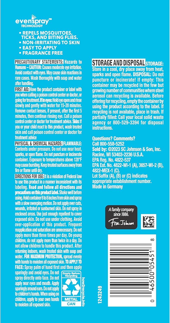 OFF! Insect Repellent Aerosol for Adults & Kids, Fragrance-Free Bug Spray for Everyday Protection from Mosquitoes and Ticks, 7.5 Oz