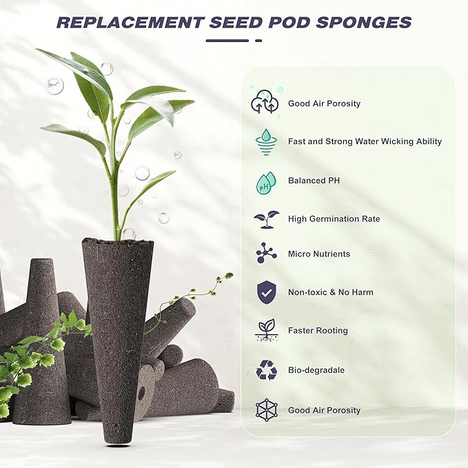 100 Pack Hydroponics Grow Sponges - Replacement Root Growth Sponge Seed Pods for Hydroponic Garden Indoor Growing System, Seed Starter Sponges Pod Kit with 100 Labels and 1 Tweezers