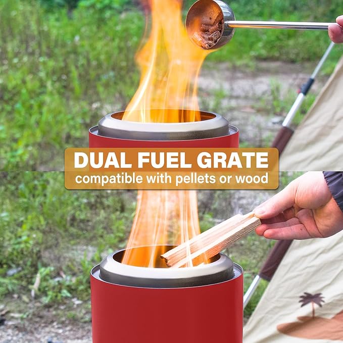 HGD Small Tabletop Fire Pit, Smokeless Table Top Firepit Outdoor, Portable Mini Stove with Carry Bag for Camping Backyard Patio Garden Picnic, Fueled by Pellets or Wood, Stainless Steel, Red