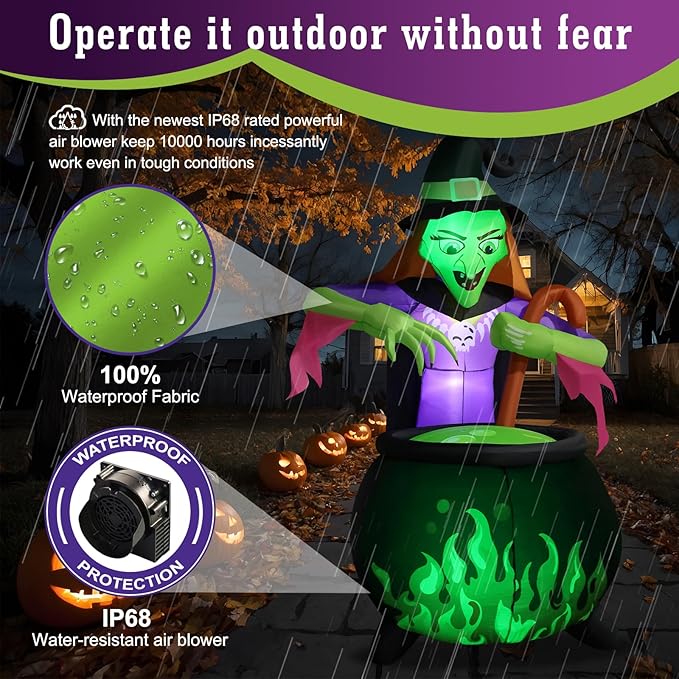 8.5Ft Tall Giant Halloween Inflatables Witch Cauldron Decorations, Scary Blow Up Yard Decor Build-in 5 Led Lights for Outdoor Party Lawn Garden