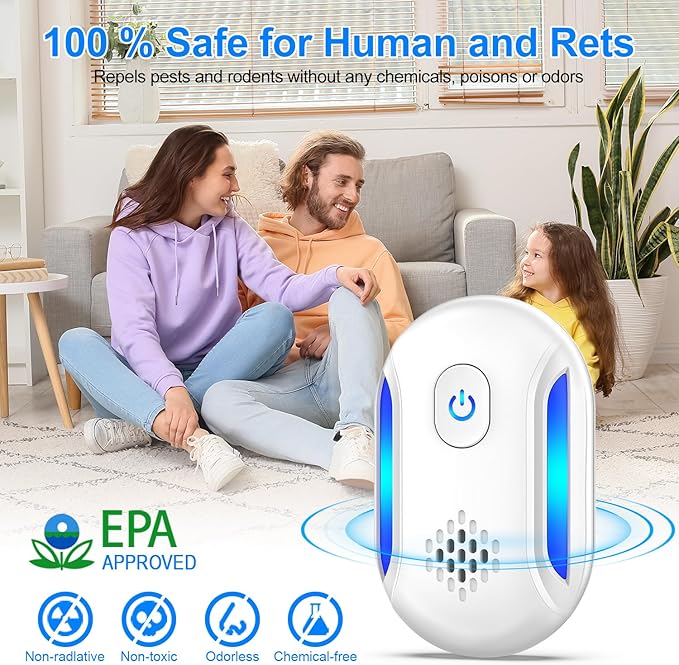 Upgraded Ultrasonic Repellent, 2025 Indoor Ultrasonic Repeller, Electronic Plug in Pest Control for Bugs,Mosquito,Roach, Ant, Rodent, Mouse, Spider Repellent for House, Warehouse, Garage (6)
