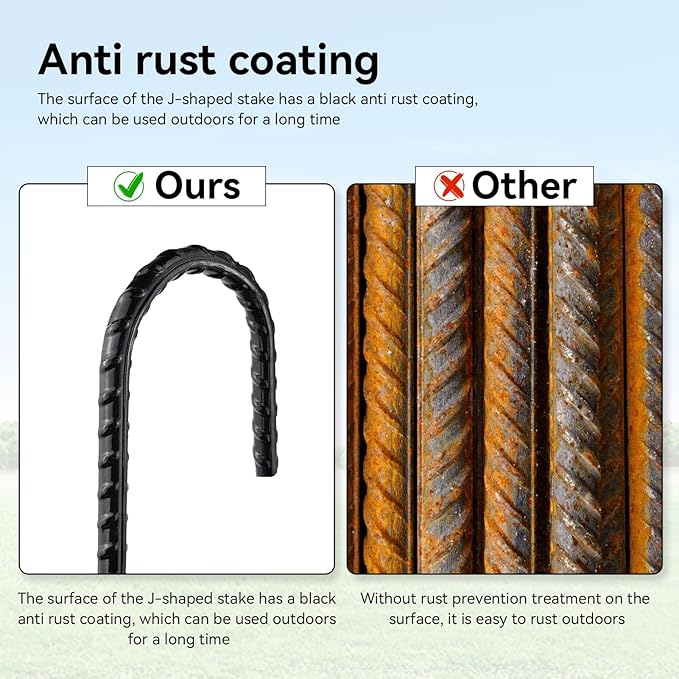 16 Inch J-Hook Rebar Stakes, HeavyDuty Anti-Rust Ground Anchors for Chainlink Fence, Garden Dog Fence, Sports nets, Camping Tent, Etc (40 Pack)