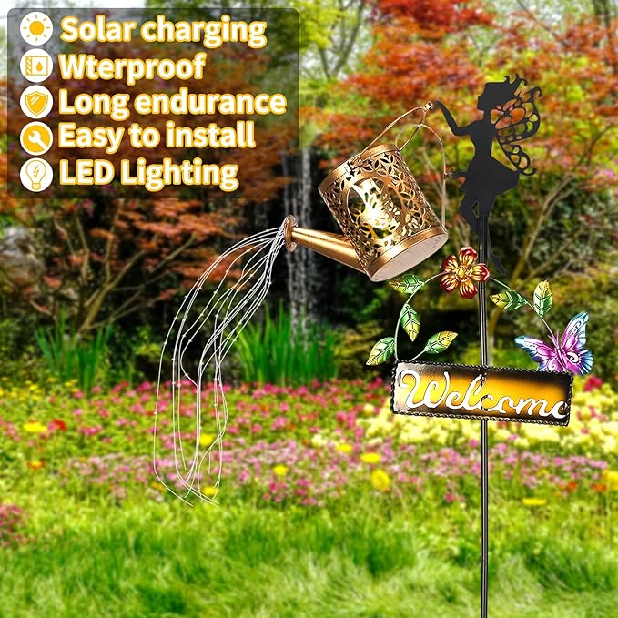 ZKLiLi Solar Watering Can with Lights,Outdoor Garden Fairy Decor Waterproof Large Hanging Lantern Lights Decorations for Patio Yard Porch Lawn Pathway Walkway Statues Outdoor Garden Decor Gifts
