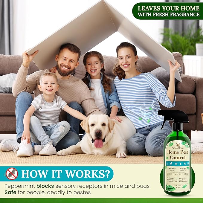 Peppermint Oil Mouse Repellent Spray - Roach Ant Spider Bug Insect Killer - Eco Friendly Pest Control to Repel Mice - Humane Repeller Alternative to Trap