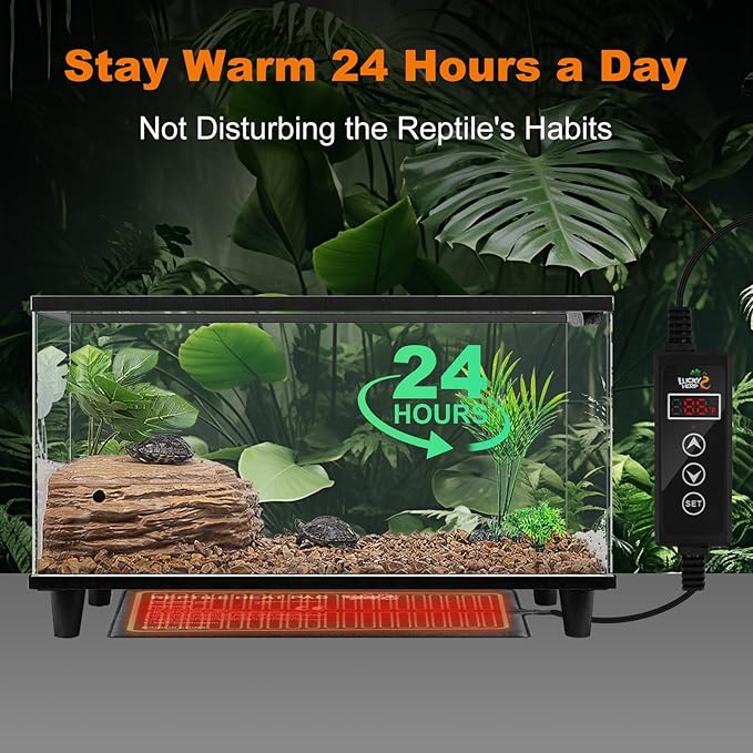 LUCKY HERP Reptile Heating Pad 16W 8X12 Inch with Thermostat, Under Tank Heater Terrarium Warmer Heat Mat and Digital Thermostat Controller for Hermit Crab, Turtles Lizards, Reptile