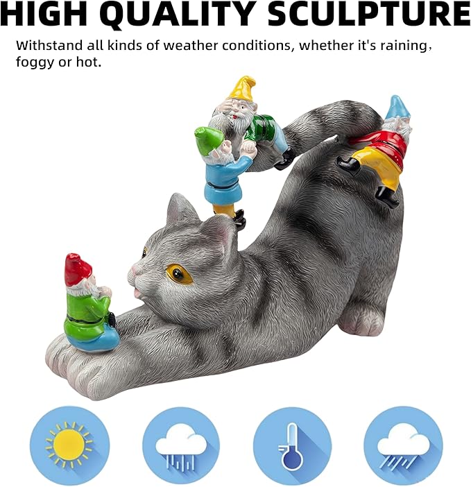Cat Gnomes Garden Statues,Cat Sculpture Decorations Outdoor Lawn & Yard Figurine,for Women Mother Kids,Cat Lover Gifts,Patio, Balcony, Yard, Lawn Ornament