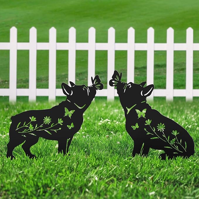 French Bulldog Gifts, Set of 2 Metal Dog Garden Statues for Outside,Yard,Lawn,Garden Stakes Decor Outdoor