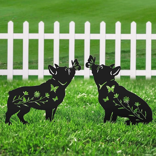 French Bulldog Gifts, Set of 2 Metal Dog Garden Statues for Outside,Yard,Lawn,Garden Stakes Decor Outdoor