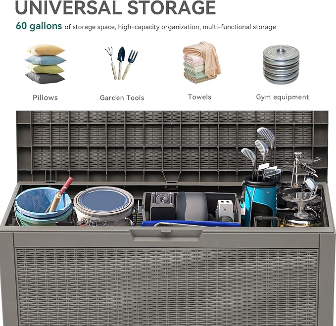 YITAHOME 60 Gallon Outdoor Storage Box, Large Water Resistant Resin Deck Box, Indoor Outdoor Lockable Rattan Storage Container for Patio, Garden, Cushions, Tools, Equipment (Taupe)